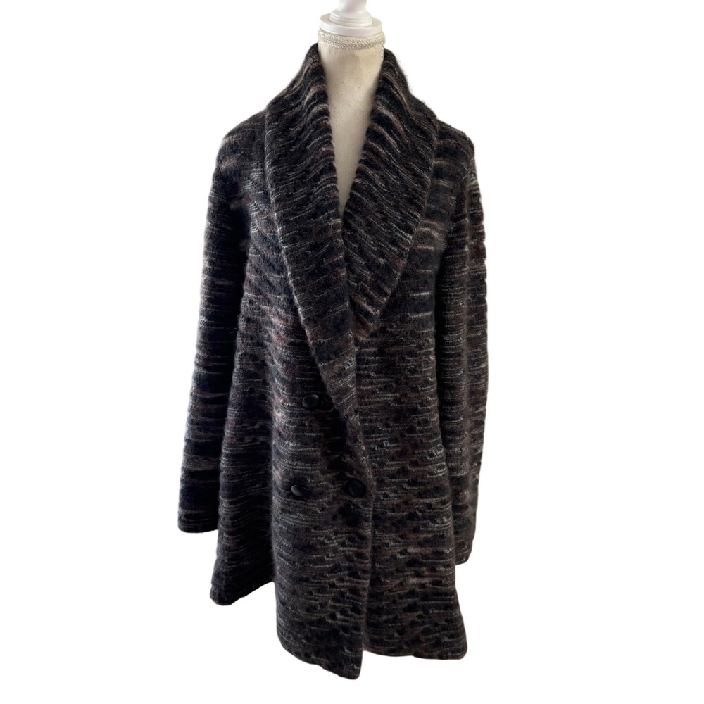 Missoni Space Dye Brushed Mohair Double Breasted Knit Coat Black/Brown Size 45